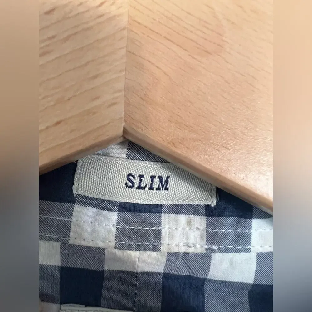 J crew gingham button down shirt blue and white checkered 100% cotton slim cut
